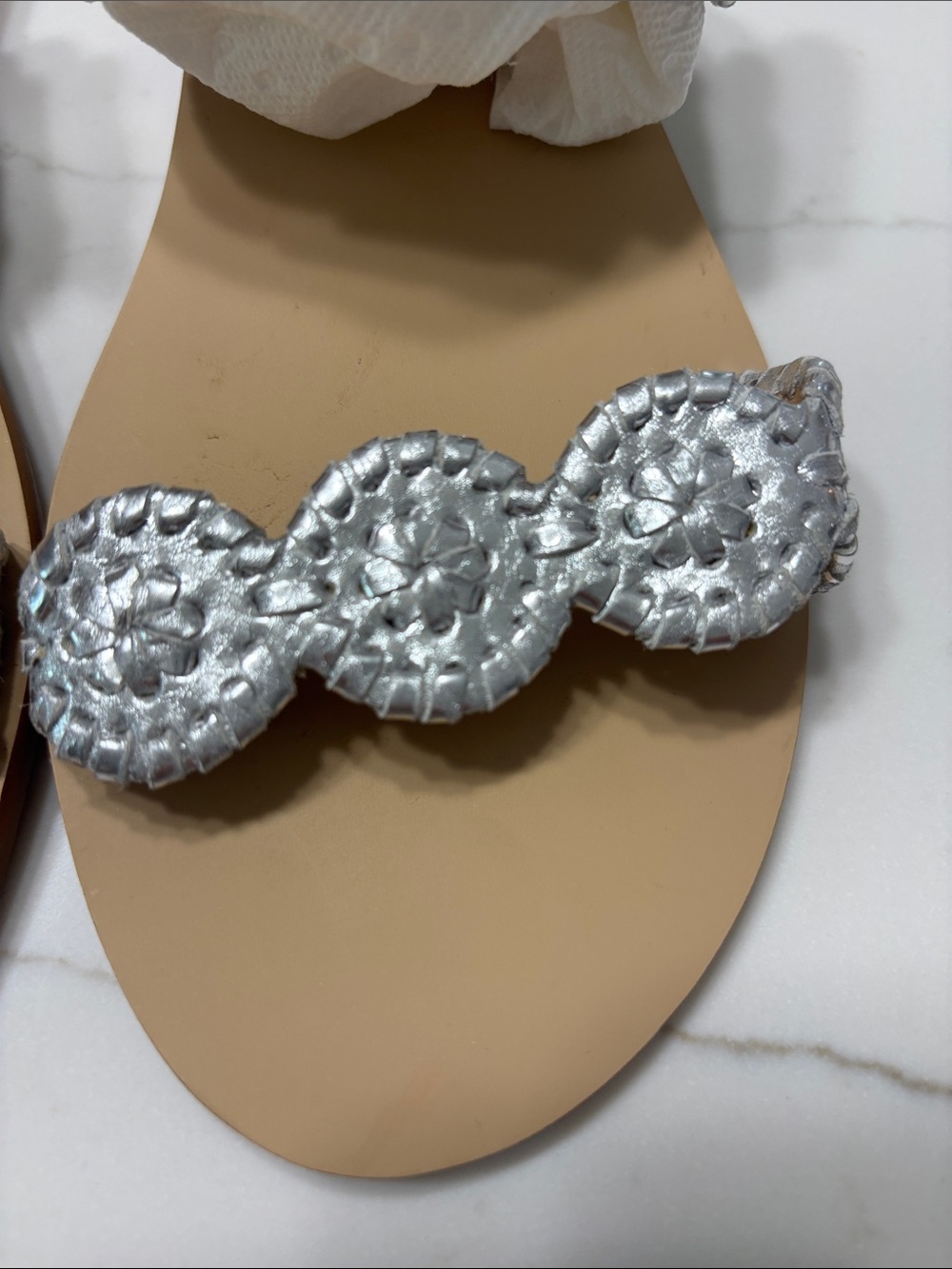 Jack Rogers Silver Beaded Double-Strap Slide Sandals - Picture 4 of 8
